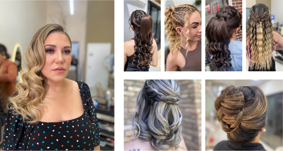 Seleção de ondas, tranças, rabos de cavalo e coques do portfólio